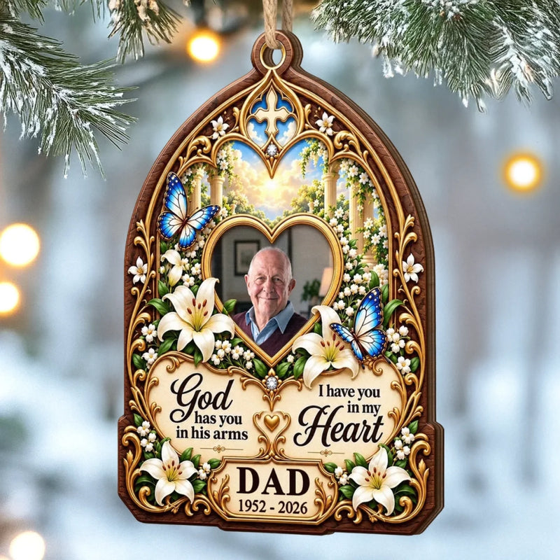 Custom Photo Memorial Dad Christmas Keepsake - Personalized Wooden Ornament