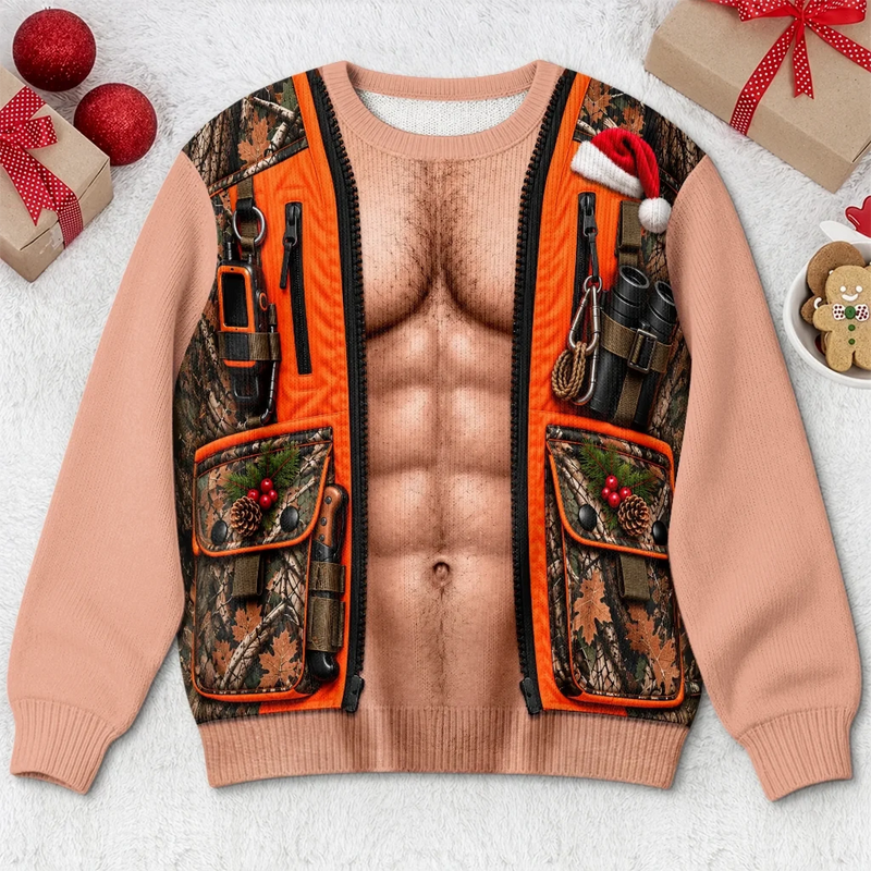 Custom Skin Tone Funny Christmas Hunting Vest Gifts for Couples - Personalized Ugly Sweatshirt