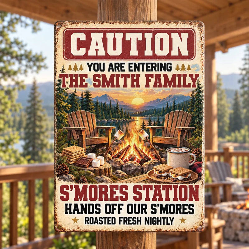 Custom Name S'mores Station Family Campfire Decor - Personalized Metal Sign