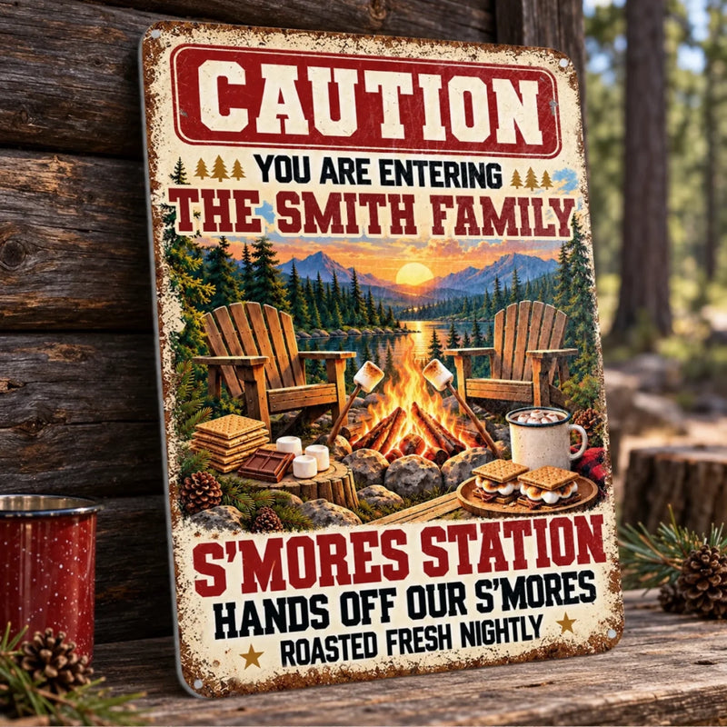 Custom Name S'mores Station Family Campfire Decor - Personalized Metal Sign