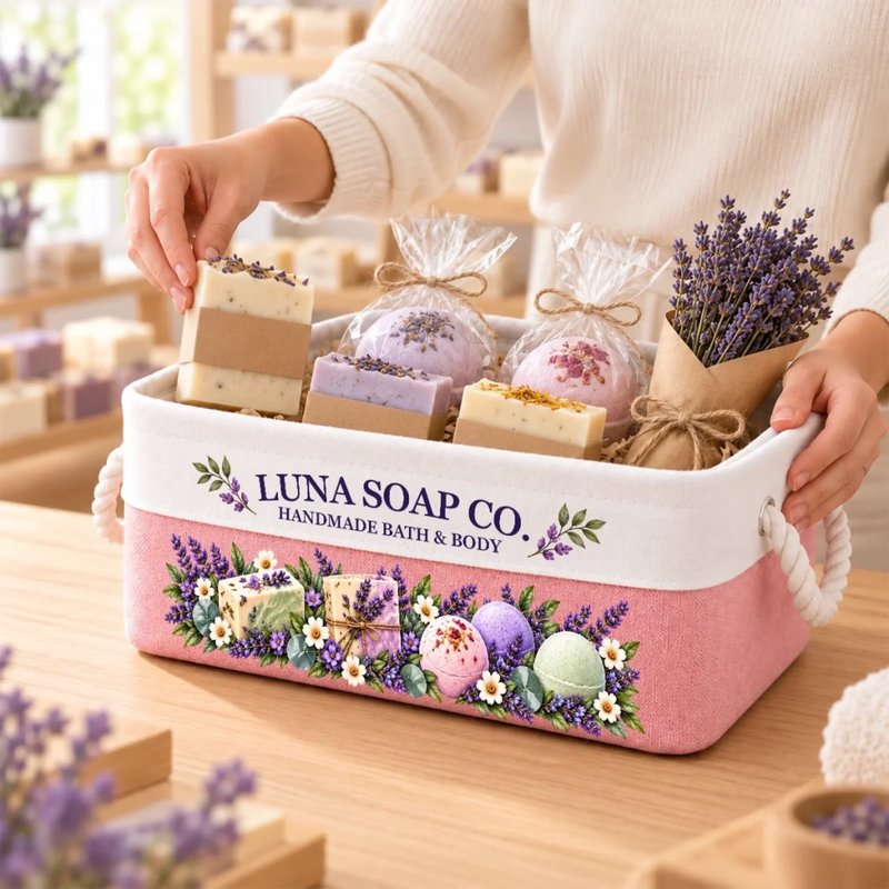 Custom Name Lavender Soap And Bath Gifts - Personalized Storage Basket