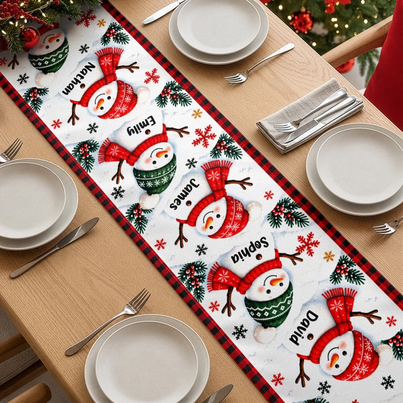 Custom Name Christmas Snowman Gifts For Family - Personalized Table Runner