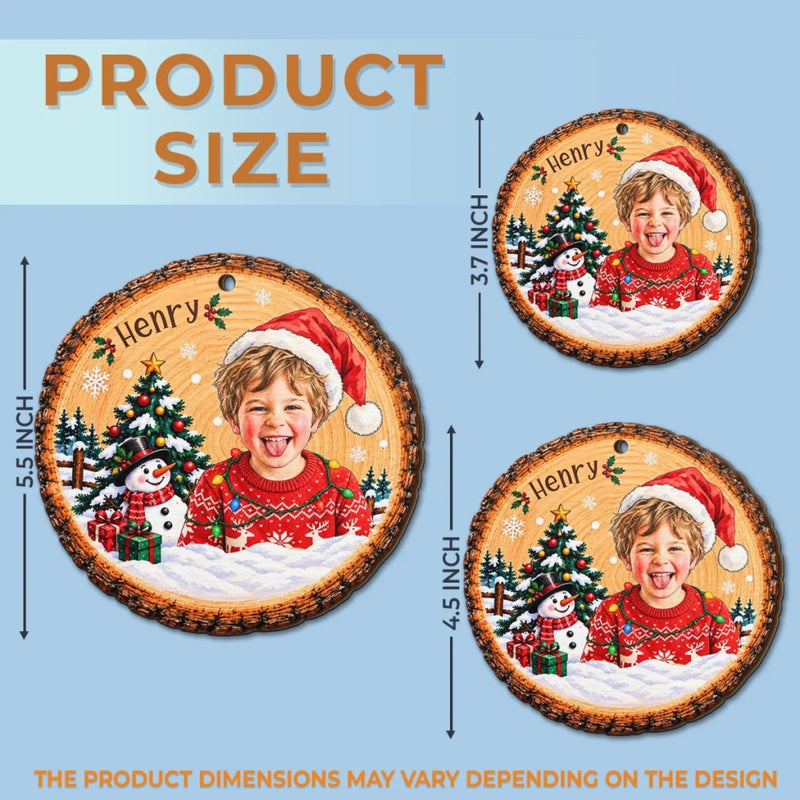 Custom Photo Name Christmas Gifts for Kids - Personalized Wooden Ornament