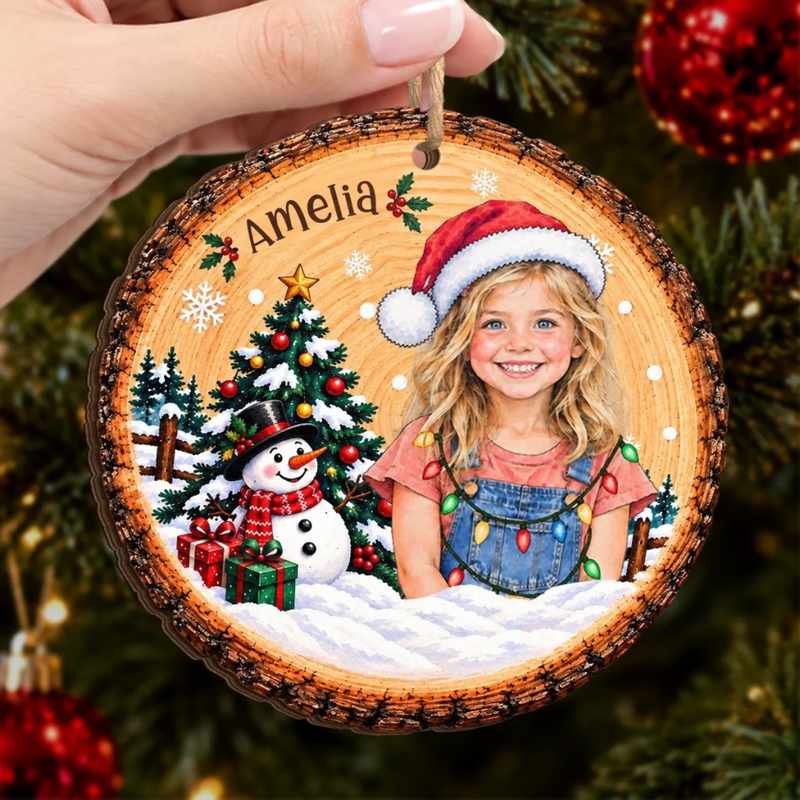 Custom Photo Name Christmas Gifts for Kids - Personalized Wooden Ornament