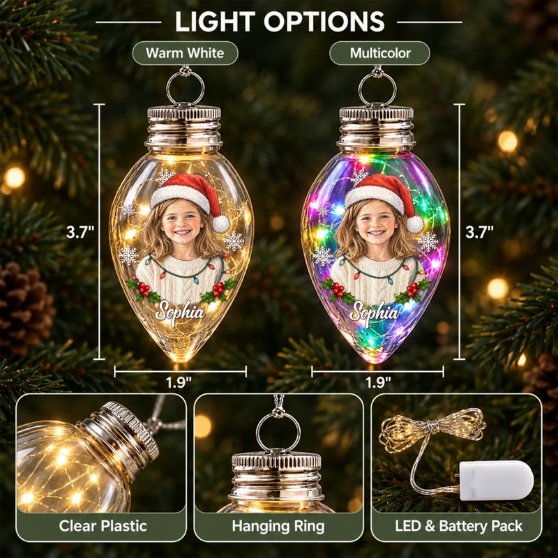 Custom Photo Christmas Family Gifts - Personalized Bulb LED Light Ornament