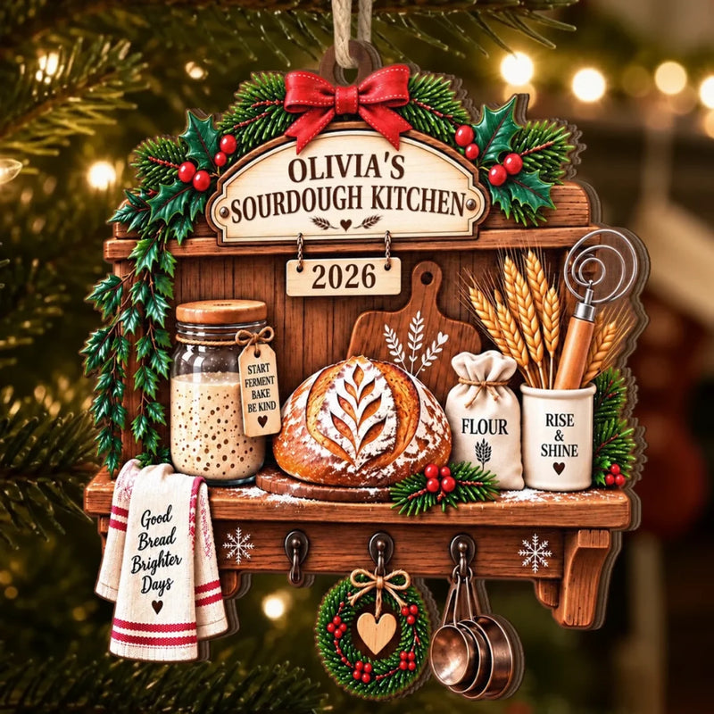 Custom Name Sourdough Baking Christmas Gifts For Bakers - Personalized Wooden Ornament