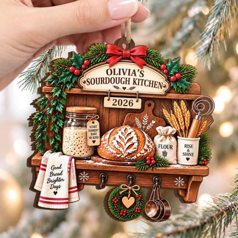 Custom Name Sourdough Baking Christmas Gifts For Bakers - Personalized Wooden Ornament