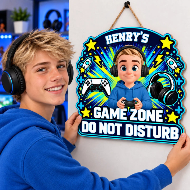 Custom Gamer Character Game Zone Kids Room Decor - Personalized Wood Sign