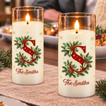 Custom Family Name Christmas Holly Decor - Personalized LED Candle Light