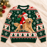 Custom Santa Riding Dog Christmas Gifts For Dog And Cat Lovers, Pet Lovers - Personalized Ugly Sweatshirt