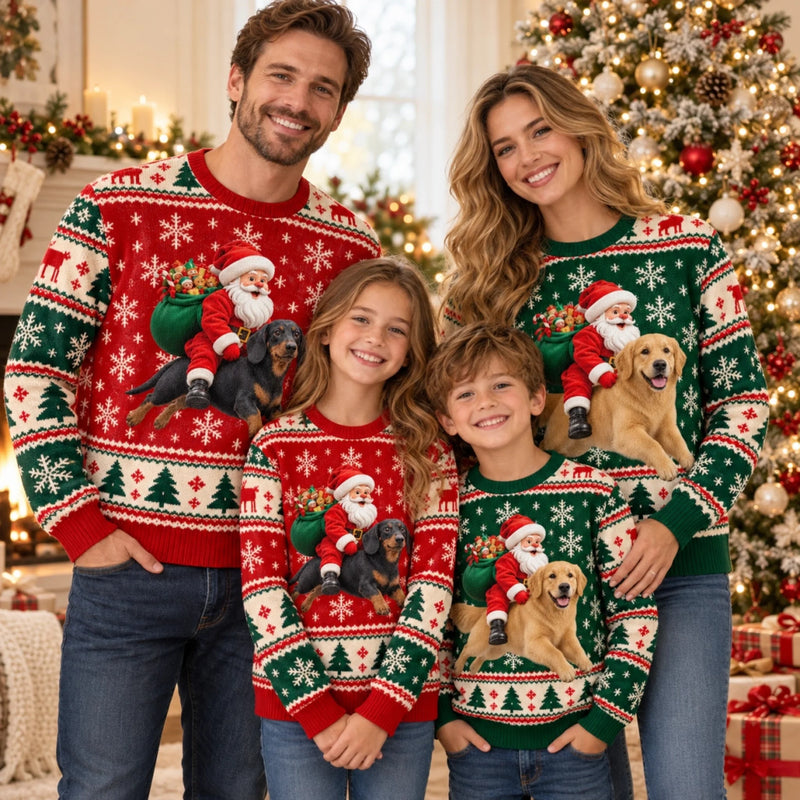 Custom Santa Riding Dog Christmas Gifts For Dog And Cat Lovers, Pet Lovers - Personalized Ugly Sweatshirt