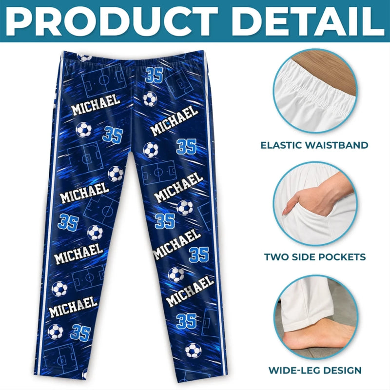 Custom Name Number Soccer Player Gifts For Boys - Personalized Pajamas Pants