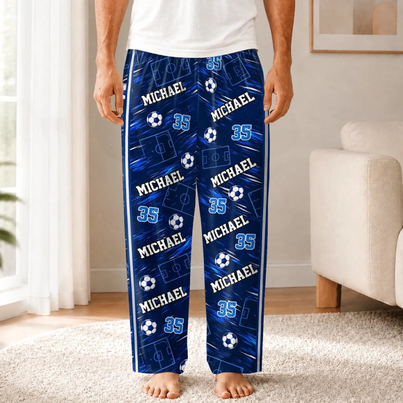 Custom Name Number Soccer Player Gifts For Boys - Personalized Pajamas Pants