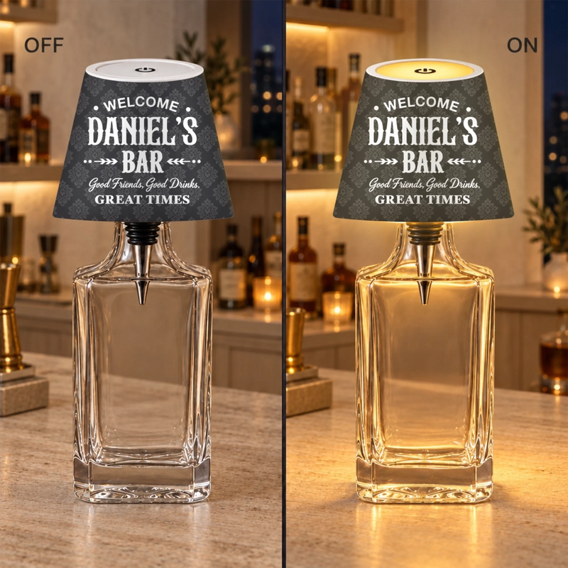 Custom Home Bar Decor - Personalized LED Bottle Light Topper