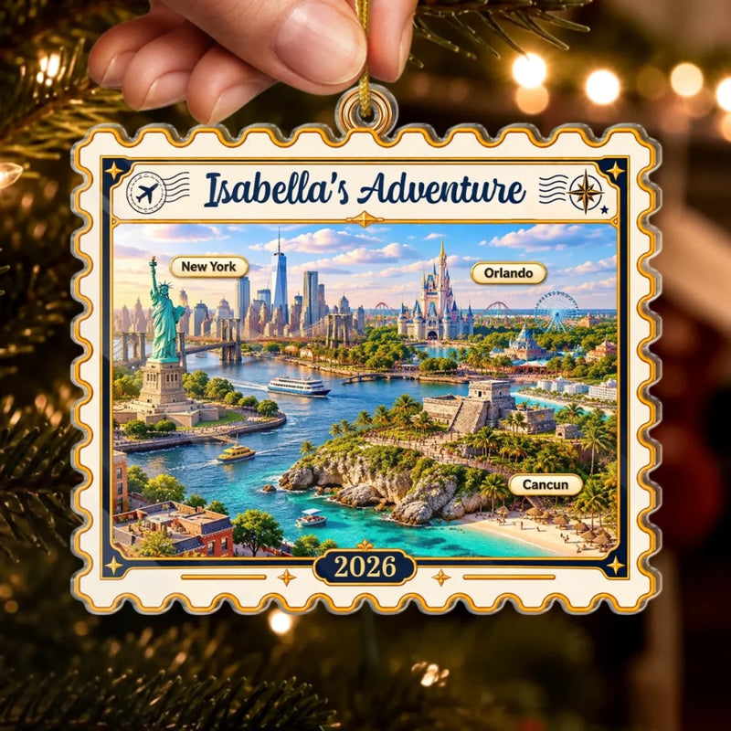 Custom Photo Travel Adventure Couple Christmas Gifts - Personalized Ornament