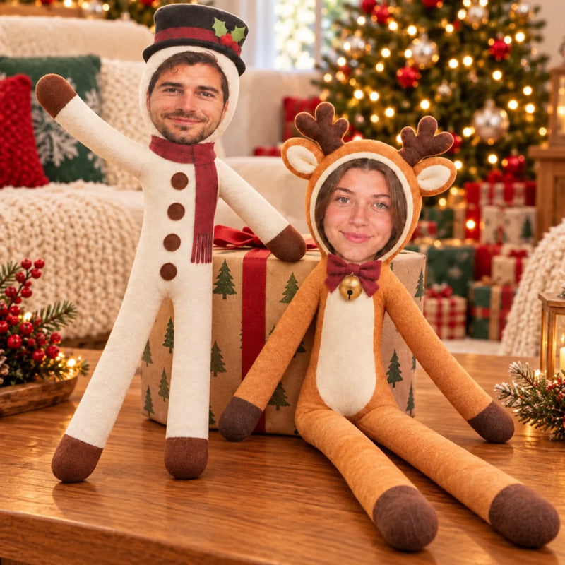 Custom Photo Face Funny Christmas Family Gifts For Him, Her - Personalized Poseable Plush Doll