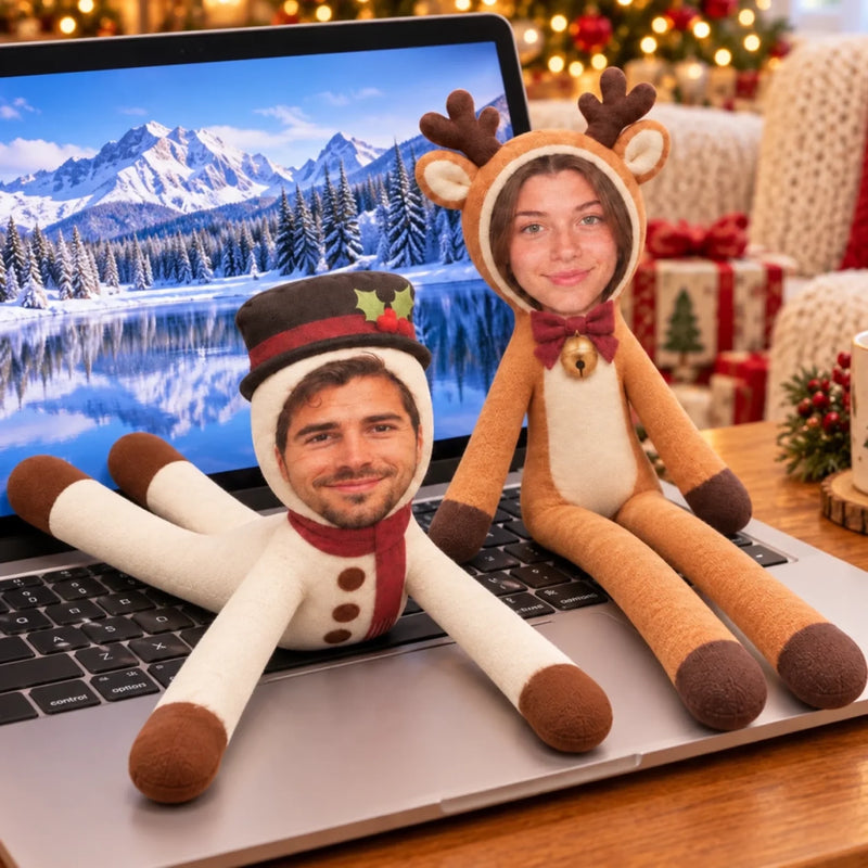 Custom Photo Face Funny Christmas Family Gifts For Him, Her - Personalized Poseable Plush Doll