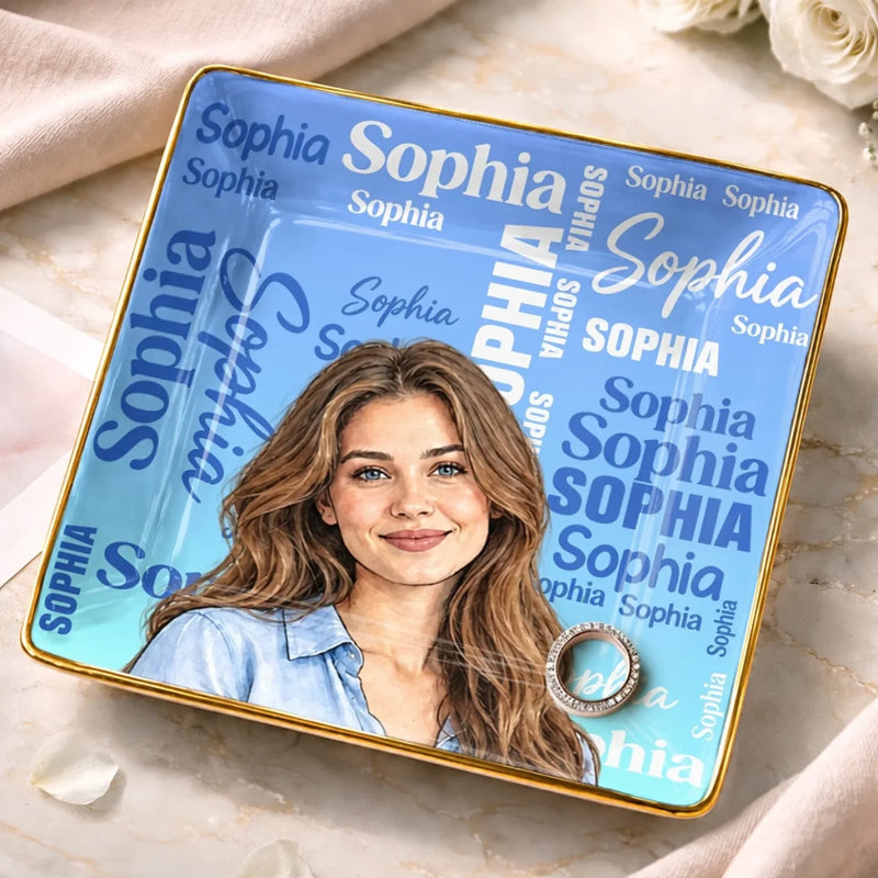 Custom Photo Name Vanity Gifts for Women - Personalized Jewelry Dish