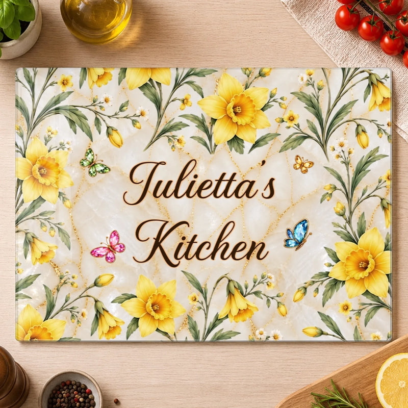 Custom Flower Garden Kitchen Gifts For Women - Personalized Glass Cutting Board