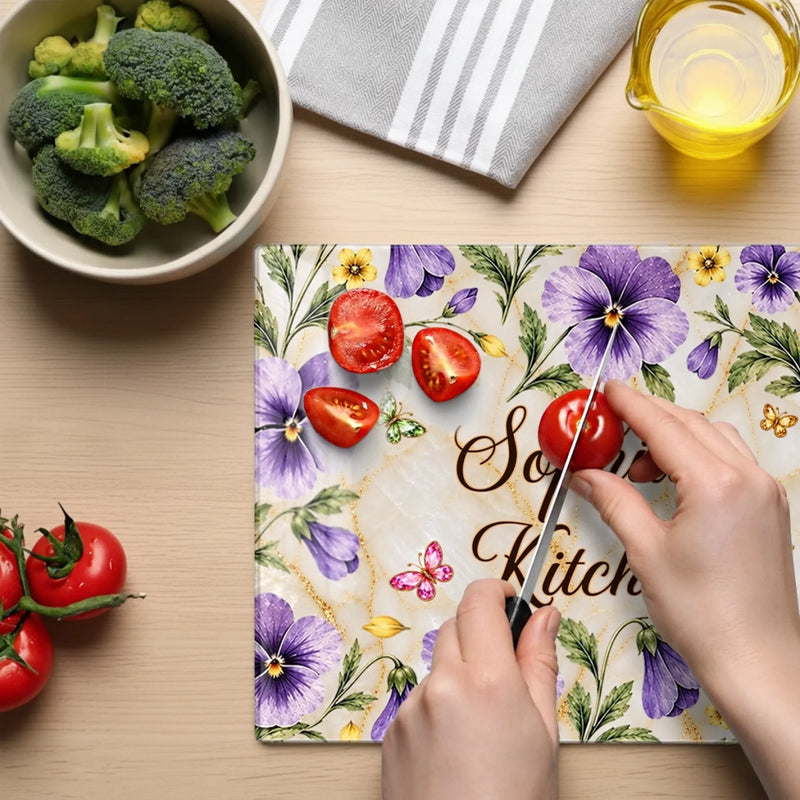 Custom Flower Garden Kitchen Gifts For Women - Personalized Glass Cutting Board