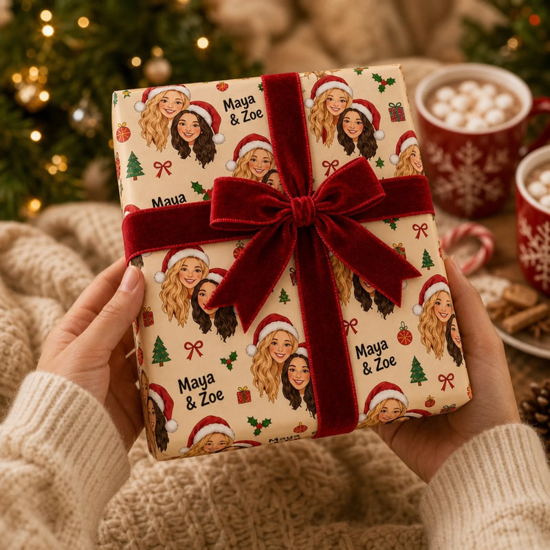 Custom Photo Christmas Gifts For Besties - Personalized Wrapping Paper