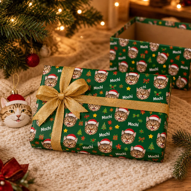 Custom Cat Photo Christmas Gifts for Cat Lovers - Personalized Wrapping Paper