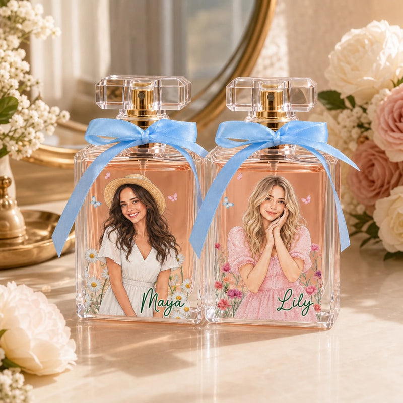 Custom Photo Best Friend & Sister Floral Gifts - Personalized Refillable Perfume Bottle