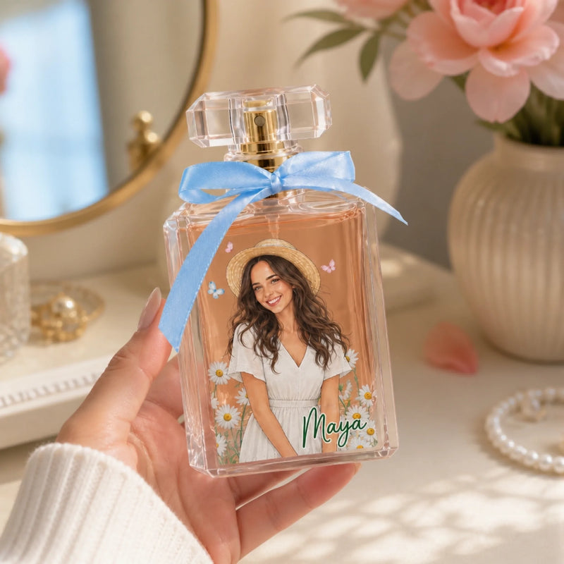 Custom Photo Best Friend & Sister Floral Gifts - Personalized Refillable Perfume Bottle