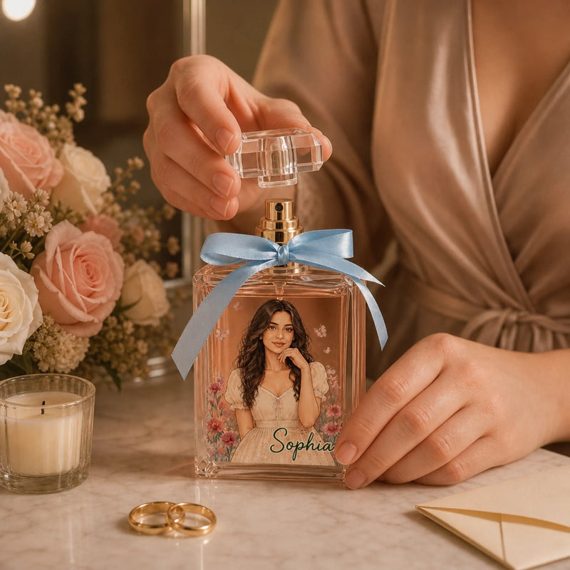 Custom Photo Floral Anniversary Couple Gift for Wife - Personalized Refillable Perfume Bottle
