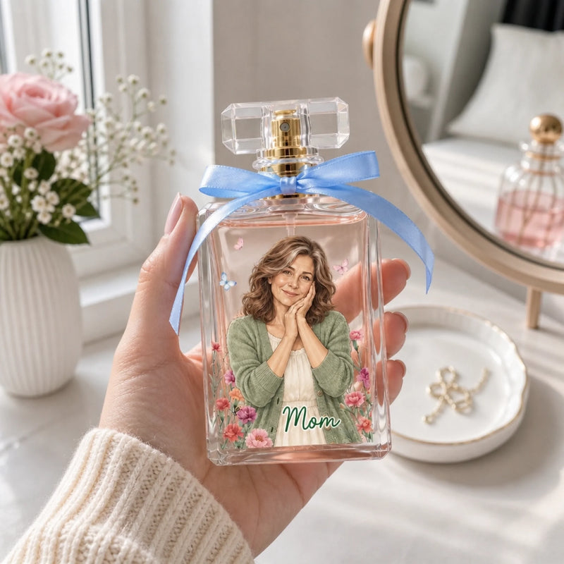 Custom Photo Floral Gifts for Mom - Personalized Refillable Perfume Bottle