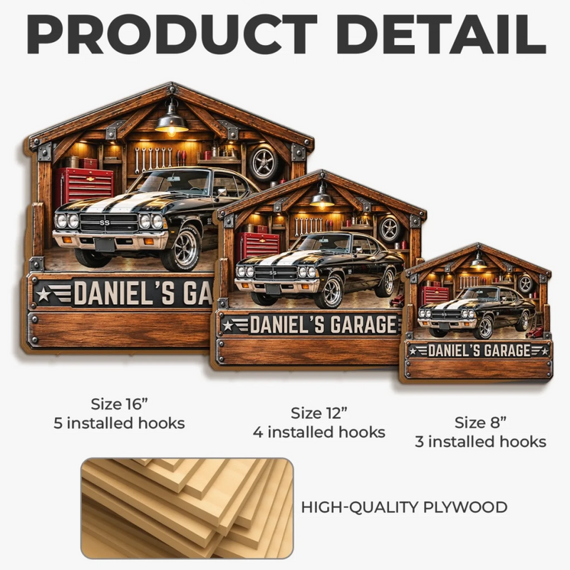 Custom Photo Garage Name Decor Gifts - Personalized Wooden Key Holder