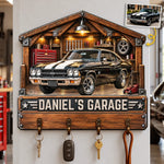 Custom Photo Garage Name Decor Gifts - Personalized Wooden Key Holder