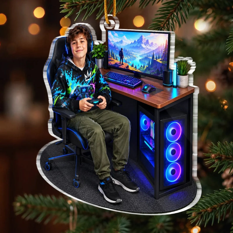 Custom Photo Gaming Setup Christmas Gifts For Kids - Personalized Acrylic Ornament