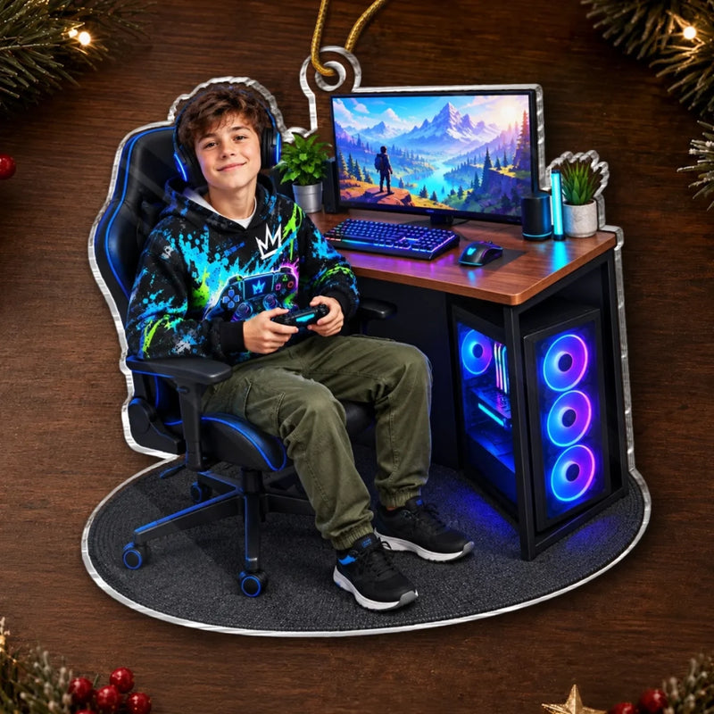 Custom Photo Gaming Setup Christmas Gifts For Kids - Personalized Acrylic Ornament