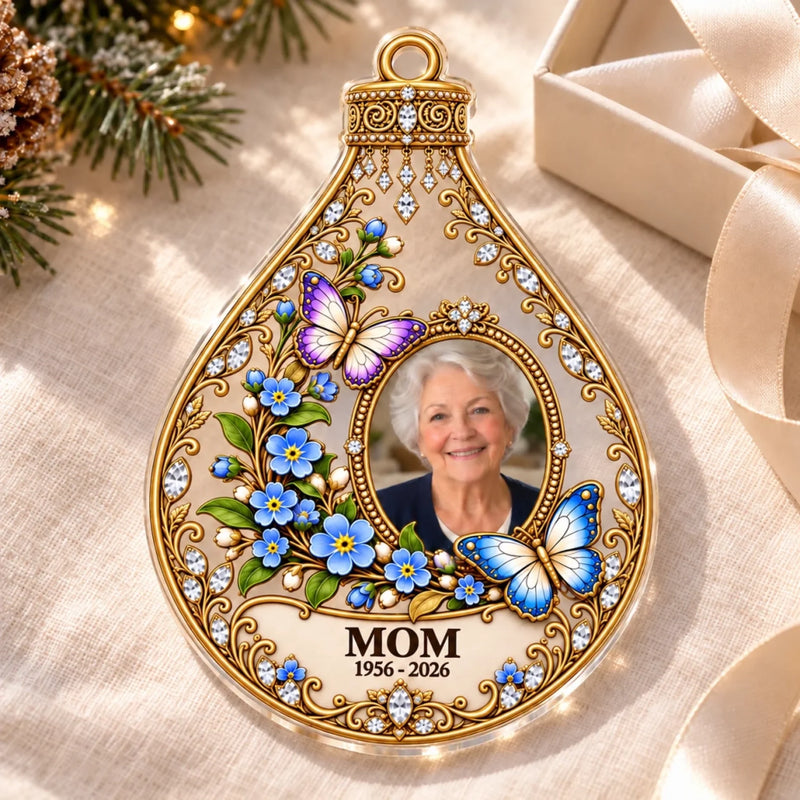 Custom Photo Butterfly Forget Me Not Memorial Decor - Personalized Acrylic Ornament