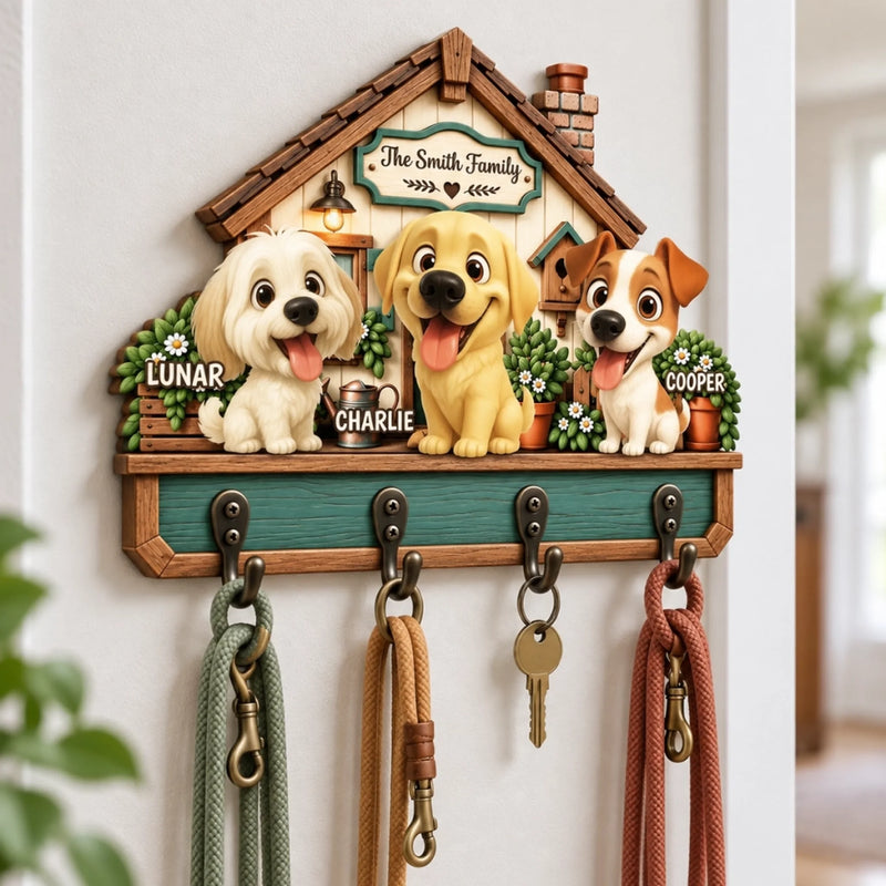 Custom Dog Family Gifts For Dog Lovers - Personalized Wooden Key Holder