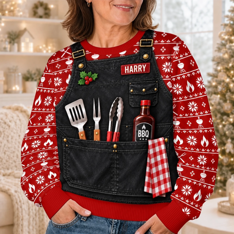 Custom Photo Grillmas Christmas Gifts For Men - Personalized Ugly Sweatshirt