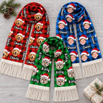 Custom Photo Santa Hat Pet Lover Christmas Gifts - Personalized Wool Scarf With Tassel