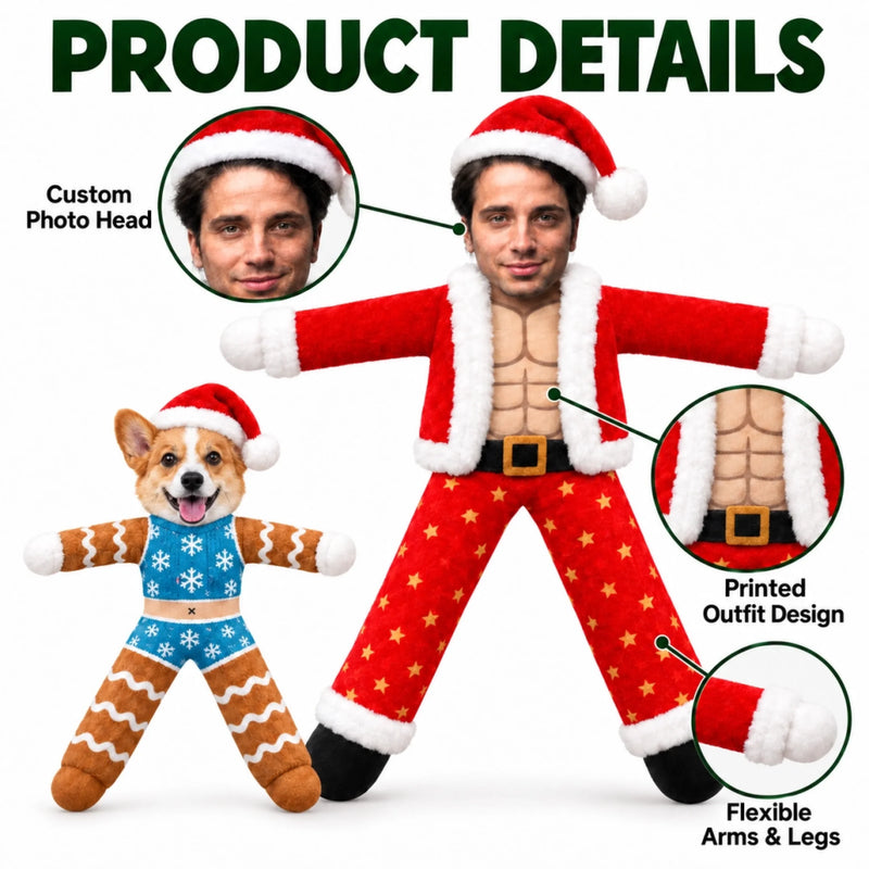 Custom Santa Elf And Gingerbread Family Christmas Gifts - Personalized Poseable Plush Doll