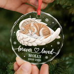 Custom Pet Photo Angel Wings Memorial Gifts For Pet Lovers - Personalized Glass Ornament