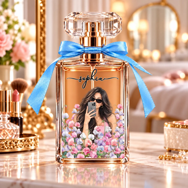 Custom Photo Floral Gifts for Her - Personalized Refillable Perfume Bottle