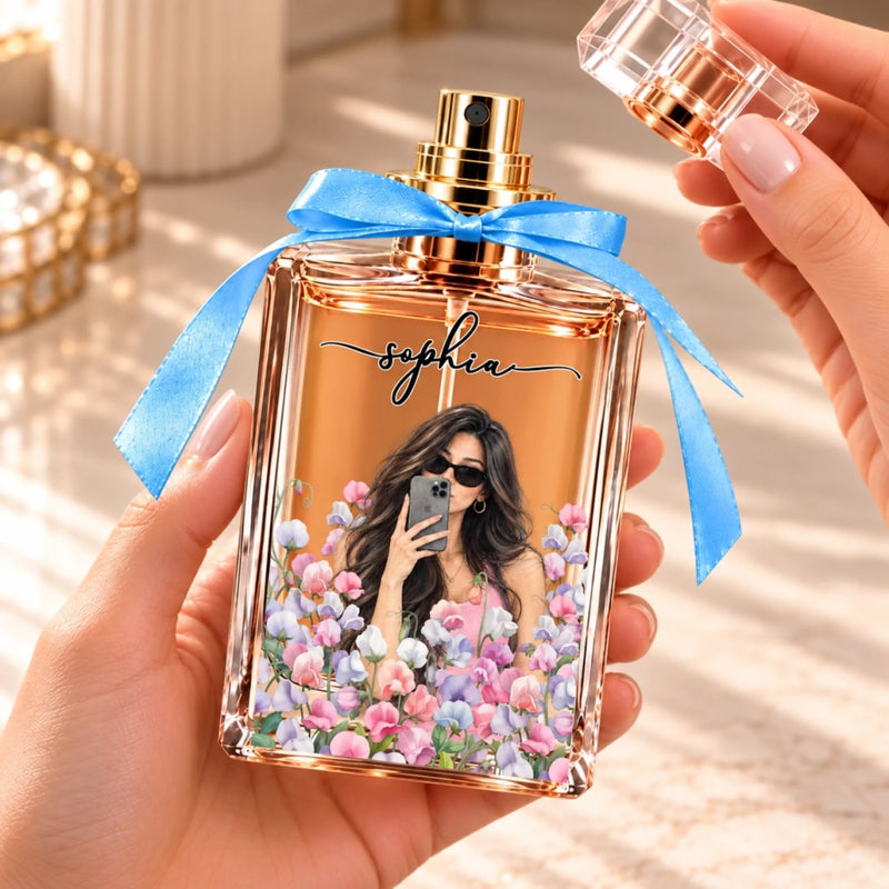 Custom Photo Floral Gifts for Her - Personalized Refillable Perfume Bottle