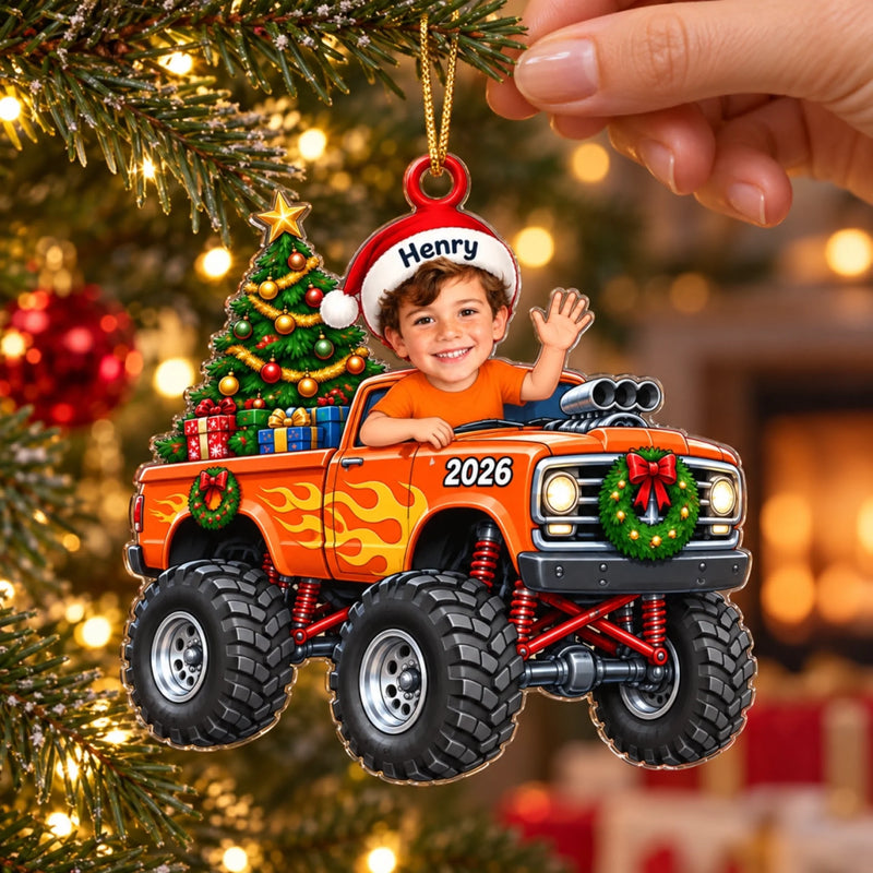 Custom Monster Truck Kids Christmas Gifts - Personalized Acrylic Ornament