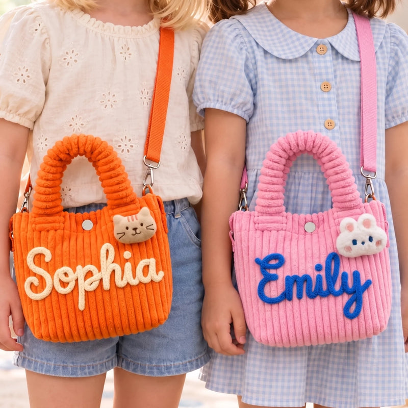 Custom Name and Cute Charm Gifts for Kids - Personalized Corduroy Crossbody Bag
