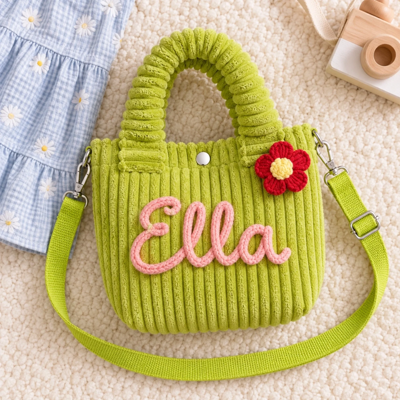 Custom Name and Cute Charm Gifts for Kids - Personalized Corduroy Crossbody Bag