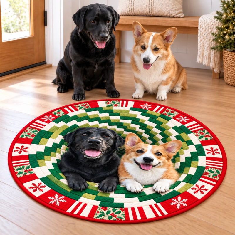 Custom Photo Vortex Dog Christmas Gifts For Pet Lovers - Personalized Quilted Round Mat
