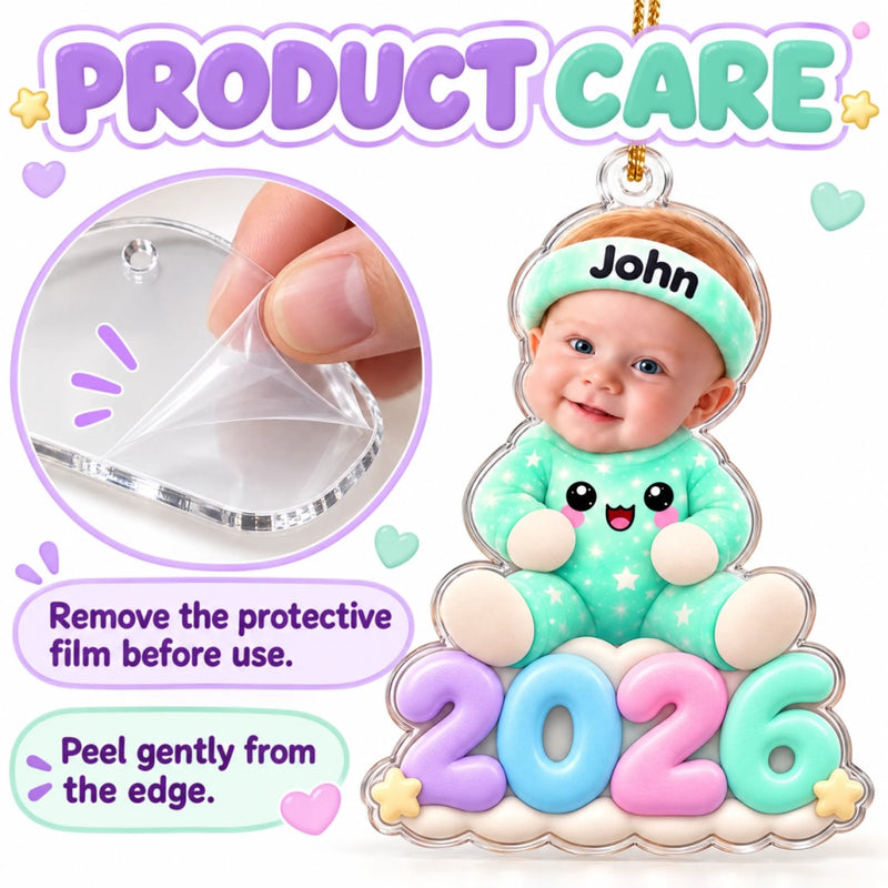 Custom Photo 2026 Pastel Pajama Kids Christmas Gifts - Personalized Acrylic Ornament