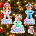 Custom Photo 2026 Pastel Pajama Kids Christmas Gifts - Personalized Acrylic Ornament