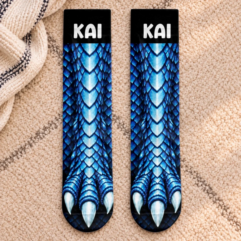 Custom Dragon Scales and Claws Gifts for Kids - Personalized Middle Tube Socks
