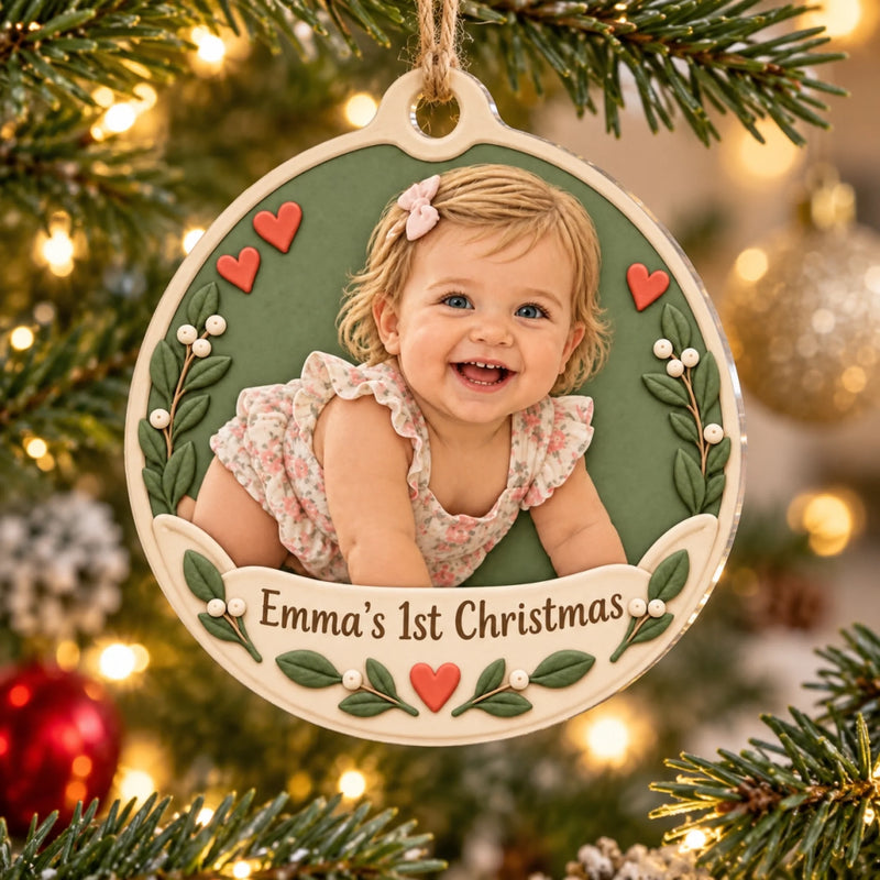 Custom Faux Clay Photo Kids Christmas Gifts - Personalized Acrylic Ornament